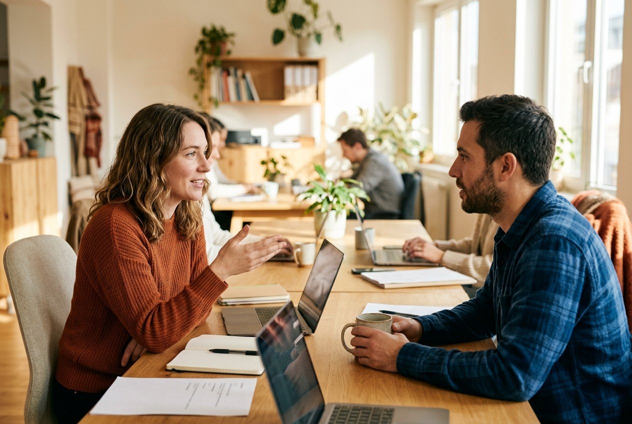 Personas hablando en una oficina